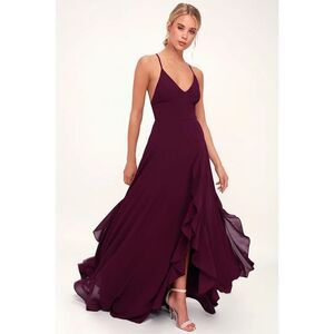 Lulus Lorenz Plum Purple Ruffled Lace-Up Maxi Dress Size M NWT